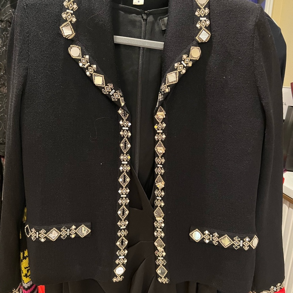 St. John Collection Black Blazer with Silver mirror Embellishments